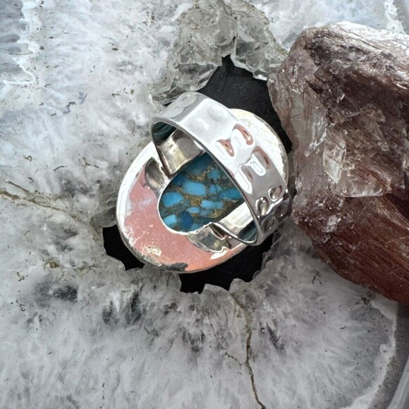 Sterling Southwestern Style Large Oval Blue Copper Turquoise Ring 9.25 For Women - Picture 7 of 10